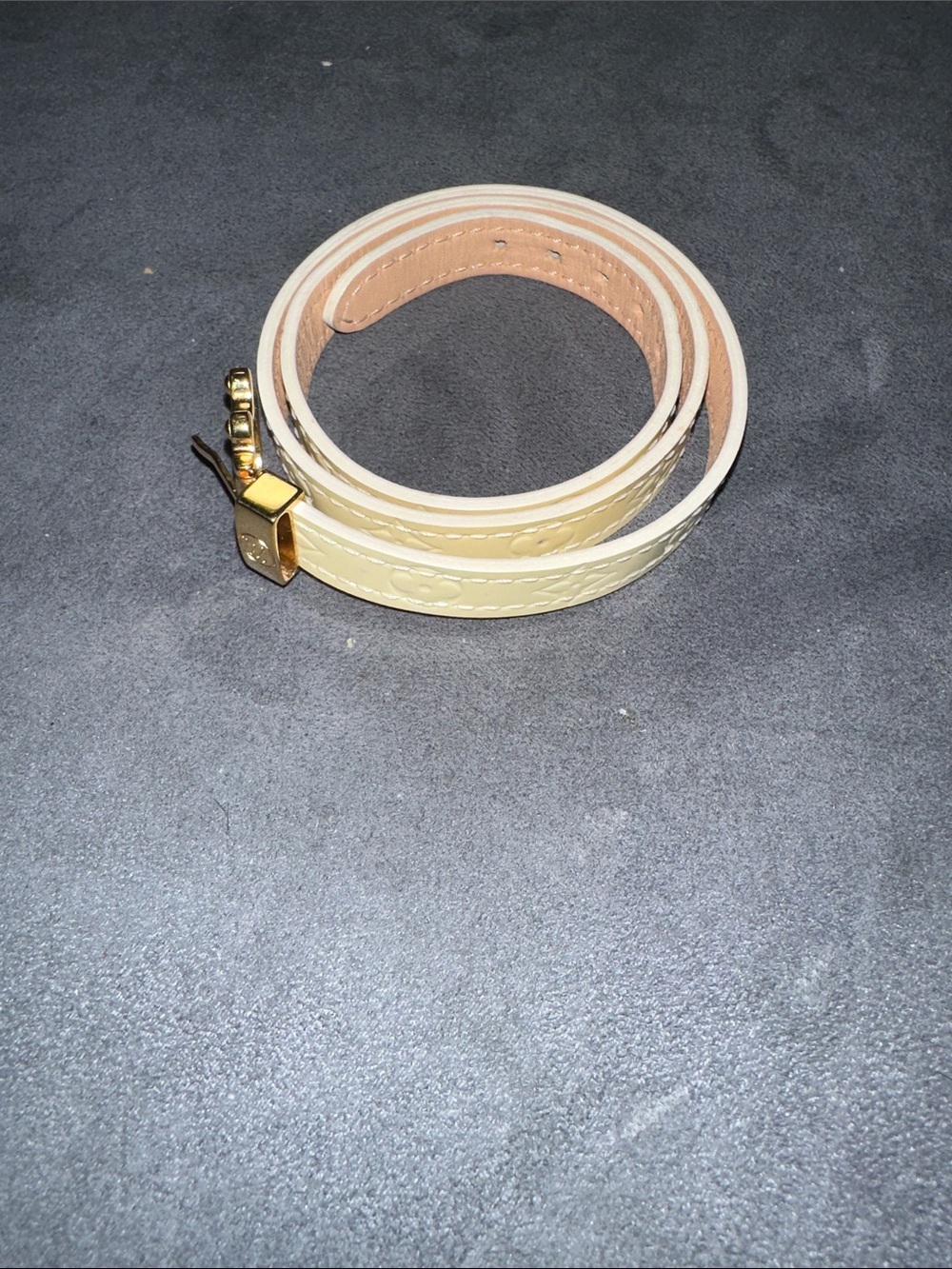 Louis Vuitton Cream Embossed Double Wrap Bracelet with Gold Hardware PREOWNED.